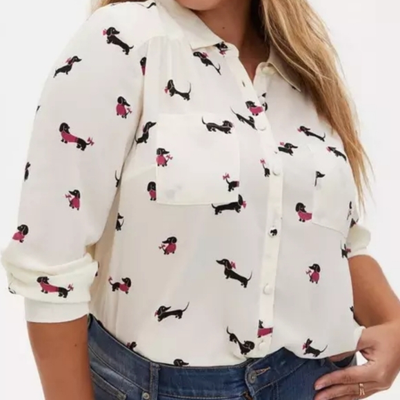 torrid Tops - Torrid 2 2X 18/20 Dachsund Dog Polka Dot Madison Georgette Top Blouse